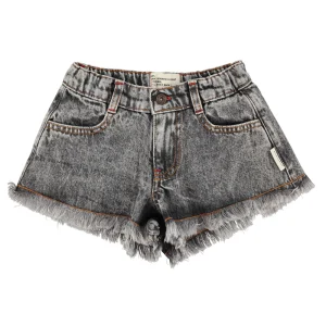 Short en jeans Noir Délavé à Franges