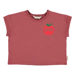 T-shirt bordeaux à imprimé pomme