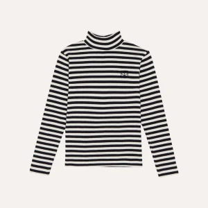 T-shirt à col roulé rayé gris