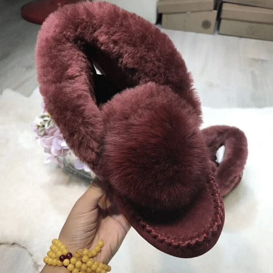 Mocassins indiens en Mocassin daim fourré à pompon – Image 8