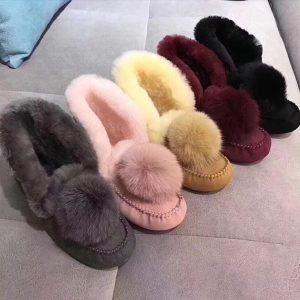 Mocassins indiens en Mocassin daim fourré à pompon