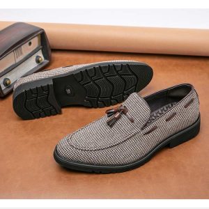 Mocassins à gland à carreaux Mocassin marron et Mocassin blanc pour homme