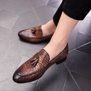 Mocassins à glands en cuir véritable effet Mocassin croco pour homme