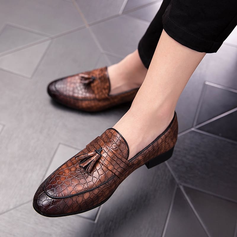 Mocassins à glands en cuir véritable effet Mocassin croco pour homme