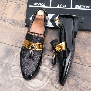 Mocassins à glands en cuir et bandelette Mocassin dorée pour homme
