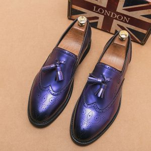 Mocassins à gland violet métallique pour hommes