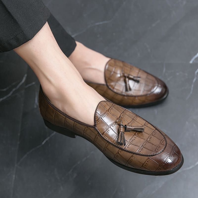 Mocassins à glands élégants en cuir effet Mocassin croco pour homme – Image 3