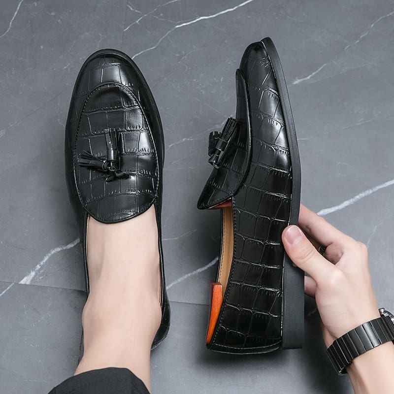 Mocassins à glands élégants en cuir effet Mocassin croco pour homme – Image 5