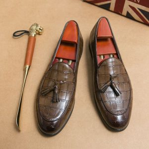Mocassins à glands élégants en cuir effet Mocassin croco pour homme