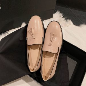 Mocassins à glands en cuir véritable et bout rond pour femme