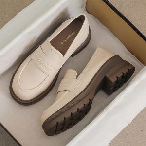 Mocassins à plateforme en cuir Mocassin beige pour femmes