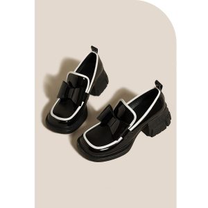 Mocassins à plateforme ornés d’un ravissant nœud papillon Mocassin noir pour femmes