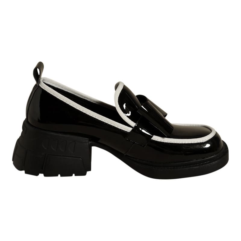 Mocassins à plateforme ornés d’un ravissant nœud papillon Mocassin noir pour femmes – Image 3