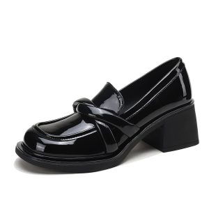 Mocassins à talon carré Mocassin noir pour femmes