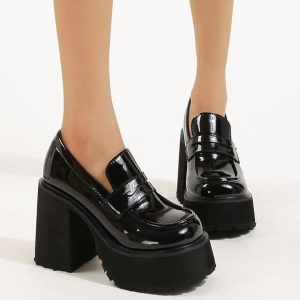 Mocassins à talons à semelle épaisse Mocassin noire pour femmes