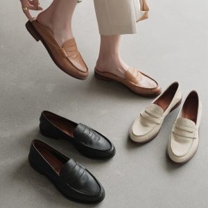 Mocassins à talons carrés en cuir souple pour femmes