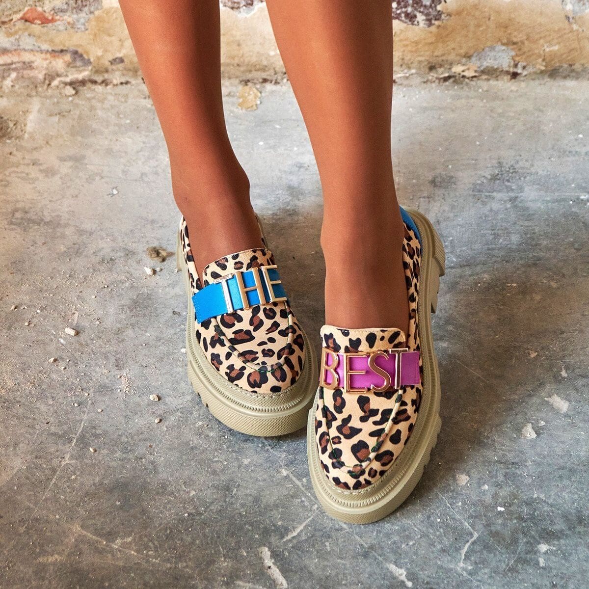 Mocassins Mocassin beiges à semelle plateforme avec motif Mocassin leopard