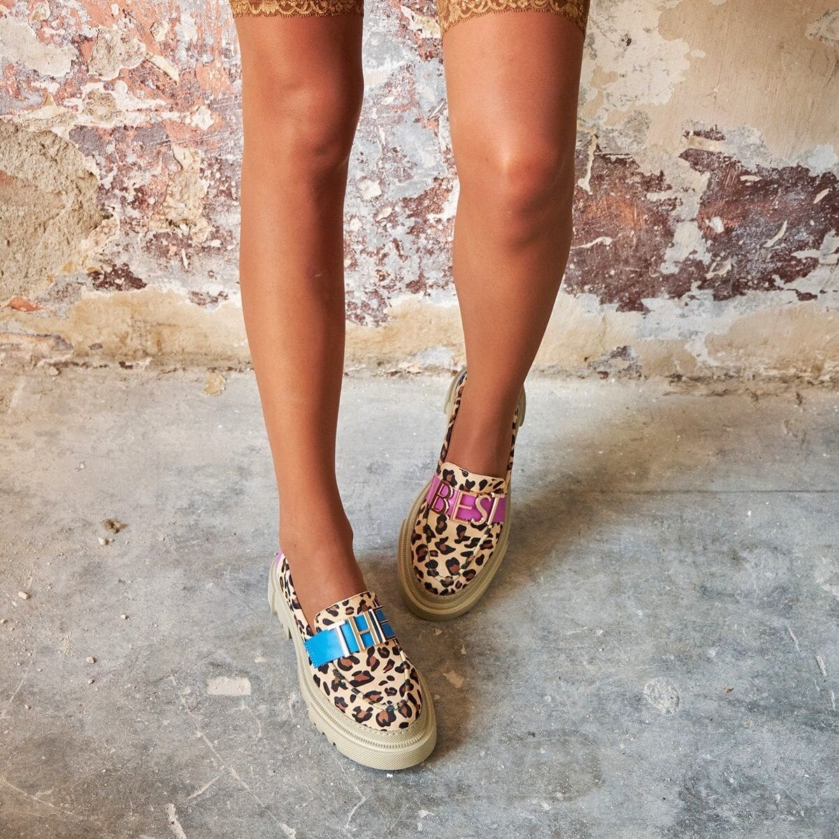 Mocassins Mocassin beiges à semelle plateforme avec motif Mocassin leopard – Image 6