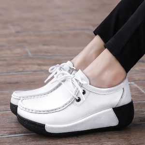 Mocassins compensés à lacets style bateau pour femme