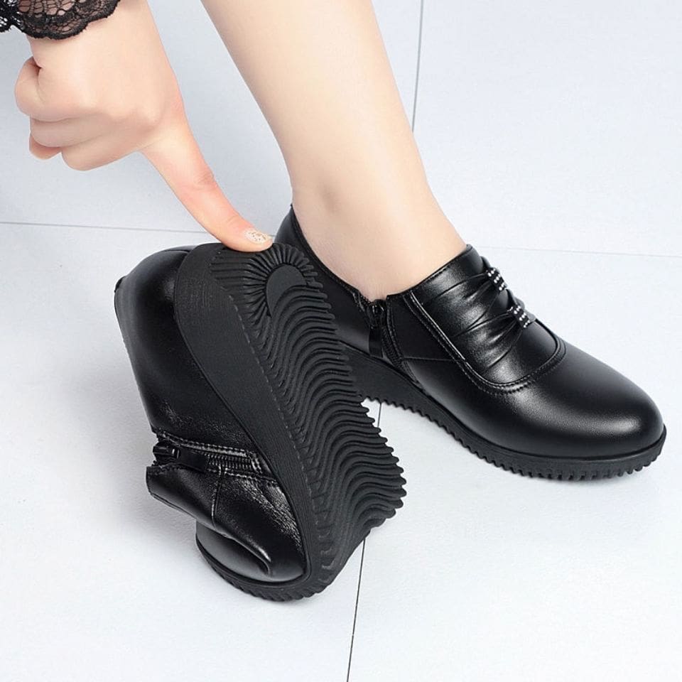 Mocassins compensés confortables en cuir Mocassin noir pour femmes – Image 5