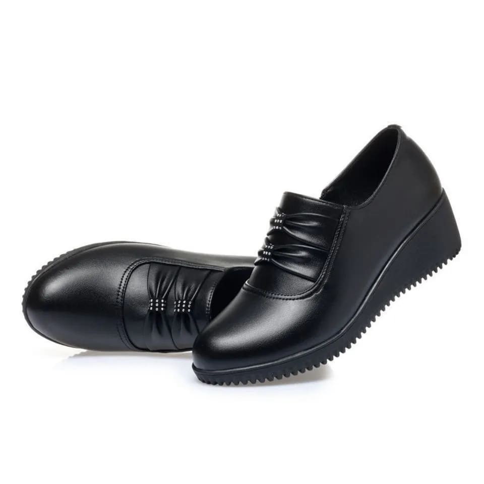 Mocassins compensés confortables en cuir Mocassin noir pour femmes – Image 6