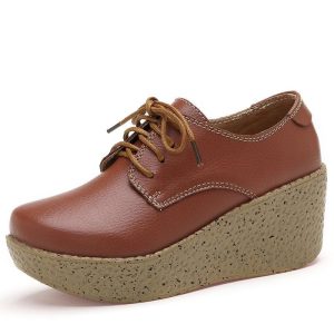 Mocassins compensés en cuir synthétique pour femmes