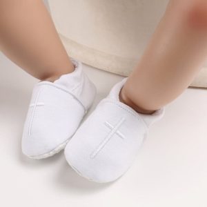 Mocassins de baptême Mocassin blancs en coton pour bébé