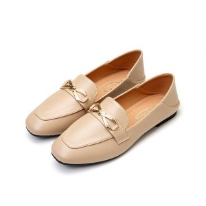 Mocassins élégants ornés d’un nœud Mocassin doré pour femme