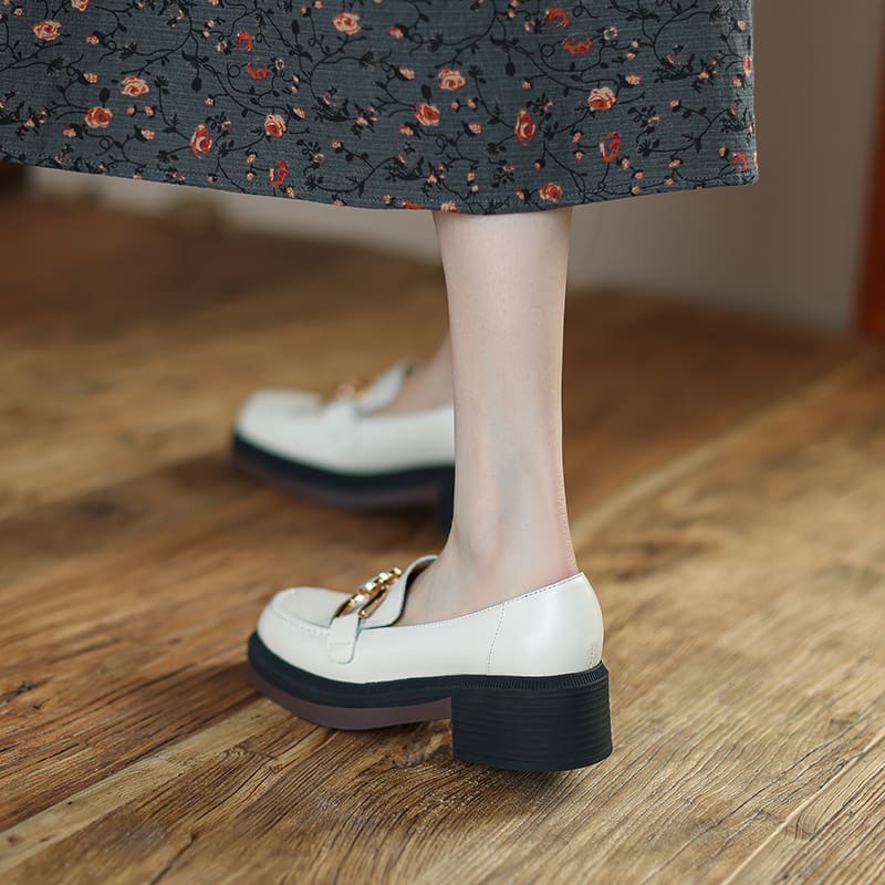 Mocassins en cuir à talon et semelle épaisse pour femme – Image 6