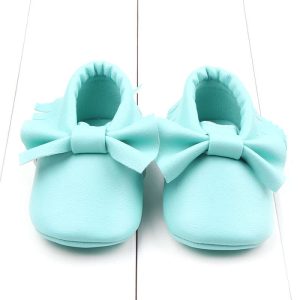 Mocassins en cuir avec gros nœud pour bébé fille