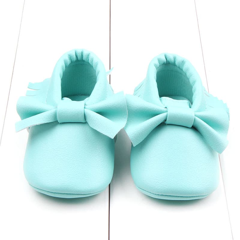 Mocassins en cuir avec gros nœud pour bébé fille