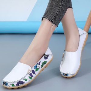 Mocassins en cuir à motifs fleuris pour femmes