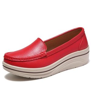 Mocassins en cuir véritable à semelles compensées pour femme
