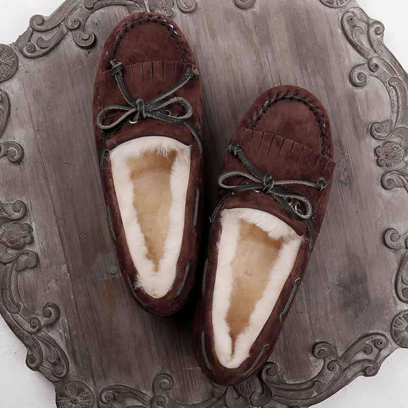 Mocassins en Mocassin daim fourré à noeud pour femmes – Image 4