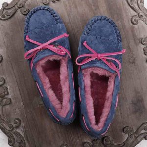 Mocassins en Mocassin daim fourré à noeud pour femmes