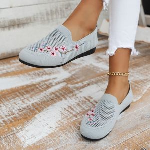 Mocassins en maille respirante tricotée avec broderie fleurie