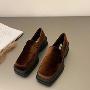 Mocassins en velours à talon pour femme