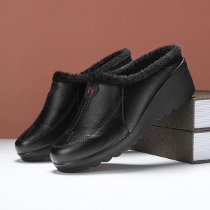Mocassins fourrés à semelles compensées faciles à enfiler pour femme