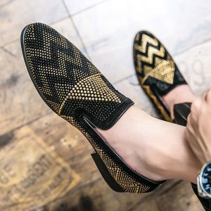 Mocassins Mocassin noirs en strass Mocassin dorés pour hommes