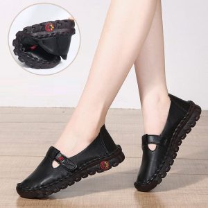 Mocassins orthopédiques en cuir synthétique style ballerines pour femme