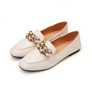 Mocassins plats classiques avec des perles Mocassin blanches pour femme