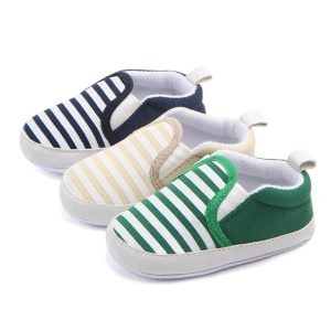 Mocassins premiers pas en coton motif rayures