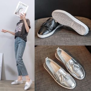 Mocassins souples ajourés à glands pour femme
