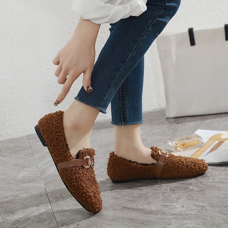 Mocassins souples d’hiver en bouclette et fourrure pour femmes – Image 3