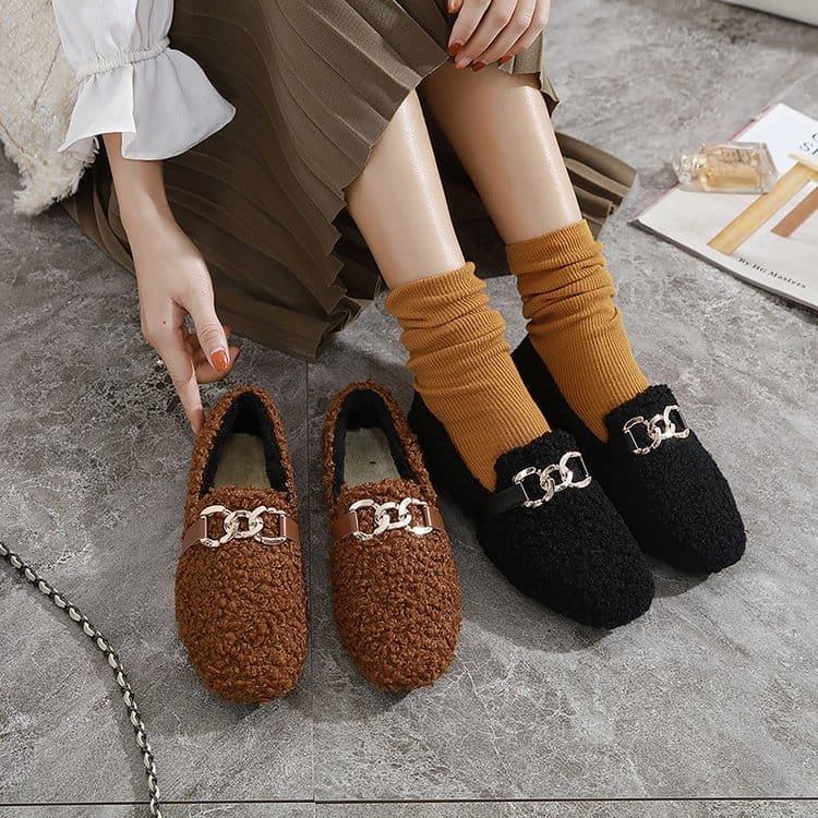Mocassins souples d’hiver en bouclette et fourrure pour femmes – Image 5