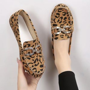Mocassins souples imprimé Mocassin leopard avec anneaux en strass
