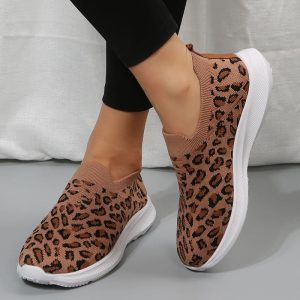Mocassins sport en maille motif Mocassin leopard pour femmes