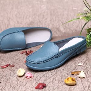 Mules mocassins souples en cuir synthétique