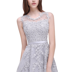 Robe de Demoiselle d’Honneur Ample Parsemée de Dentelle