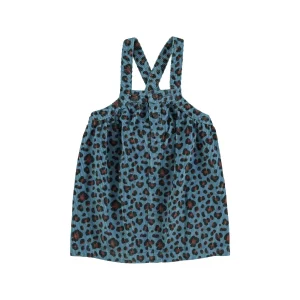 Robe courte à bretelles bleu léopard